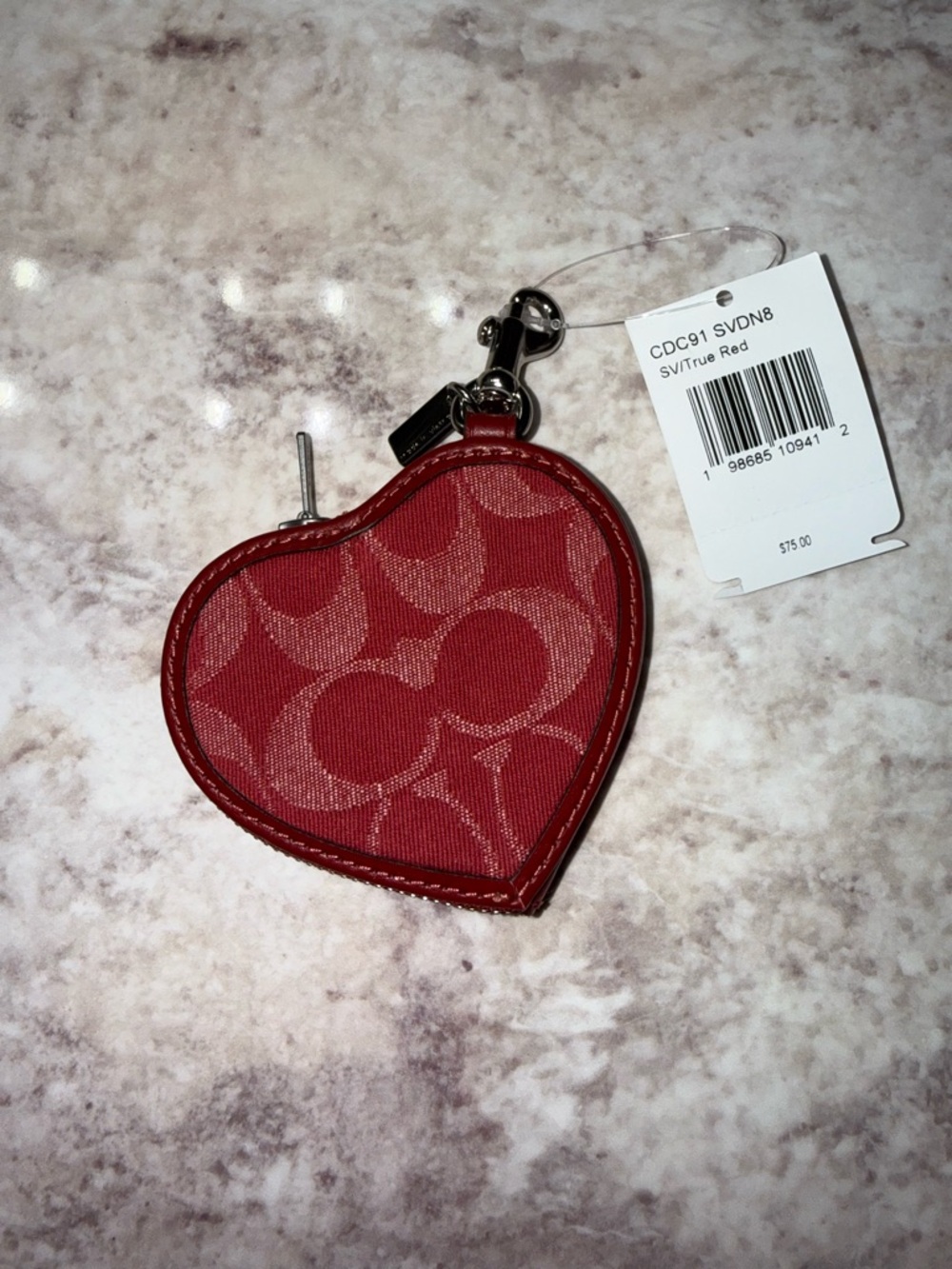 Coach Heart Zip Pouch Keyring in True Red